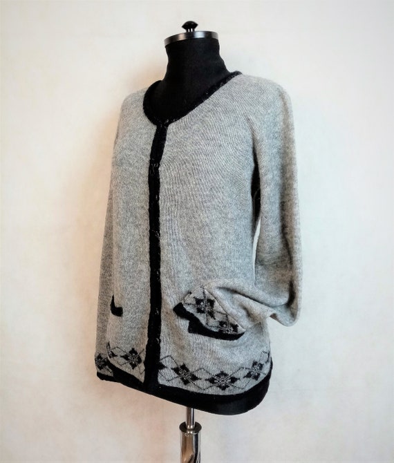 Ermanno Scervino カーディガン　L Ermanno Scervino アーガイル カシミアカーディガン | ブラック