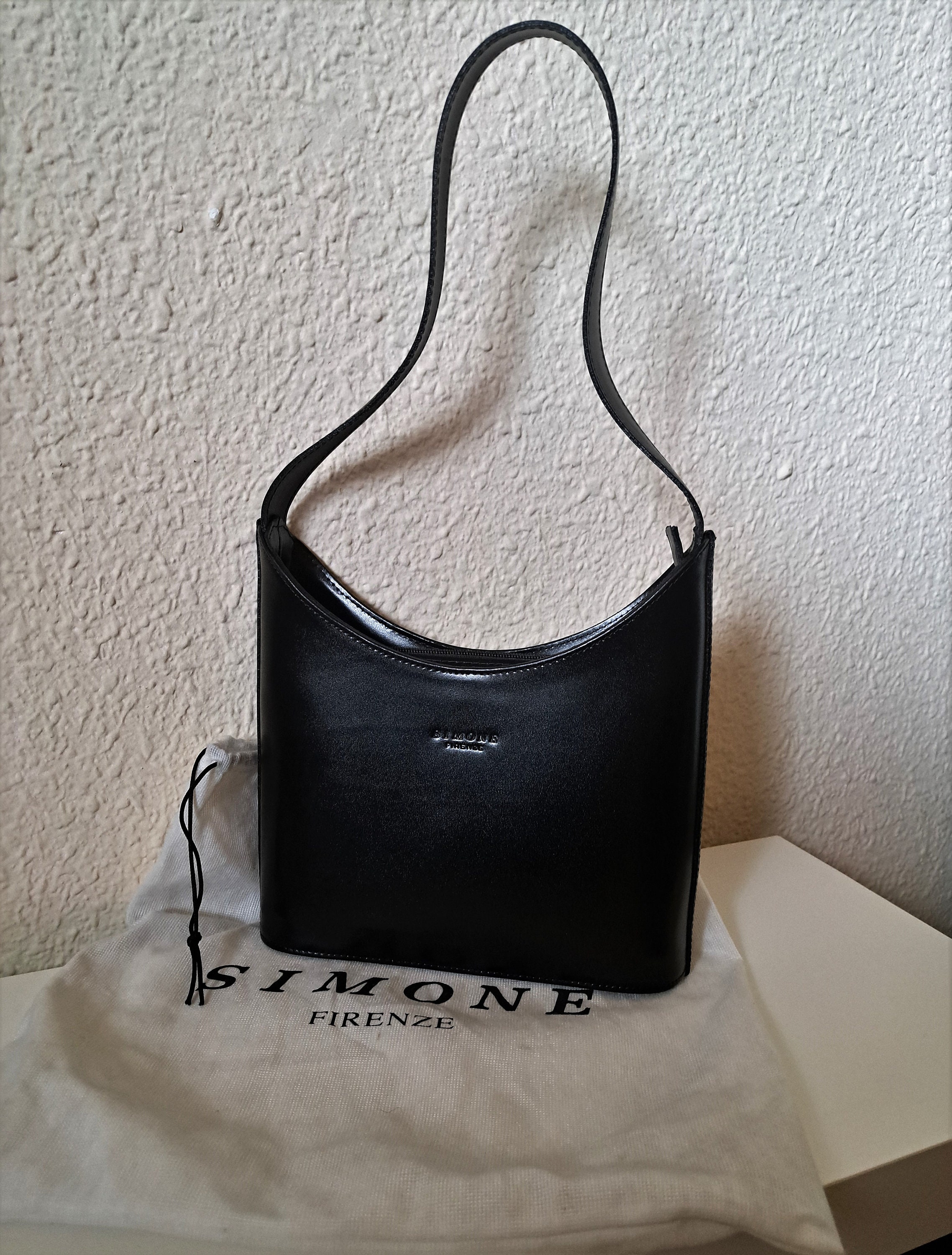 Black Italian Leather Bag, Simone Firenze Small Hobo Bag Black Italian Leather Bag, Simone Firenze Small Hobo Bag