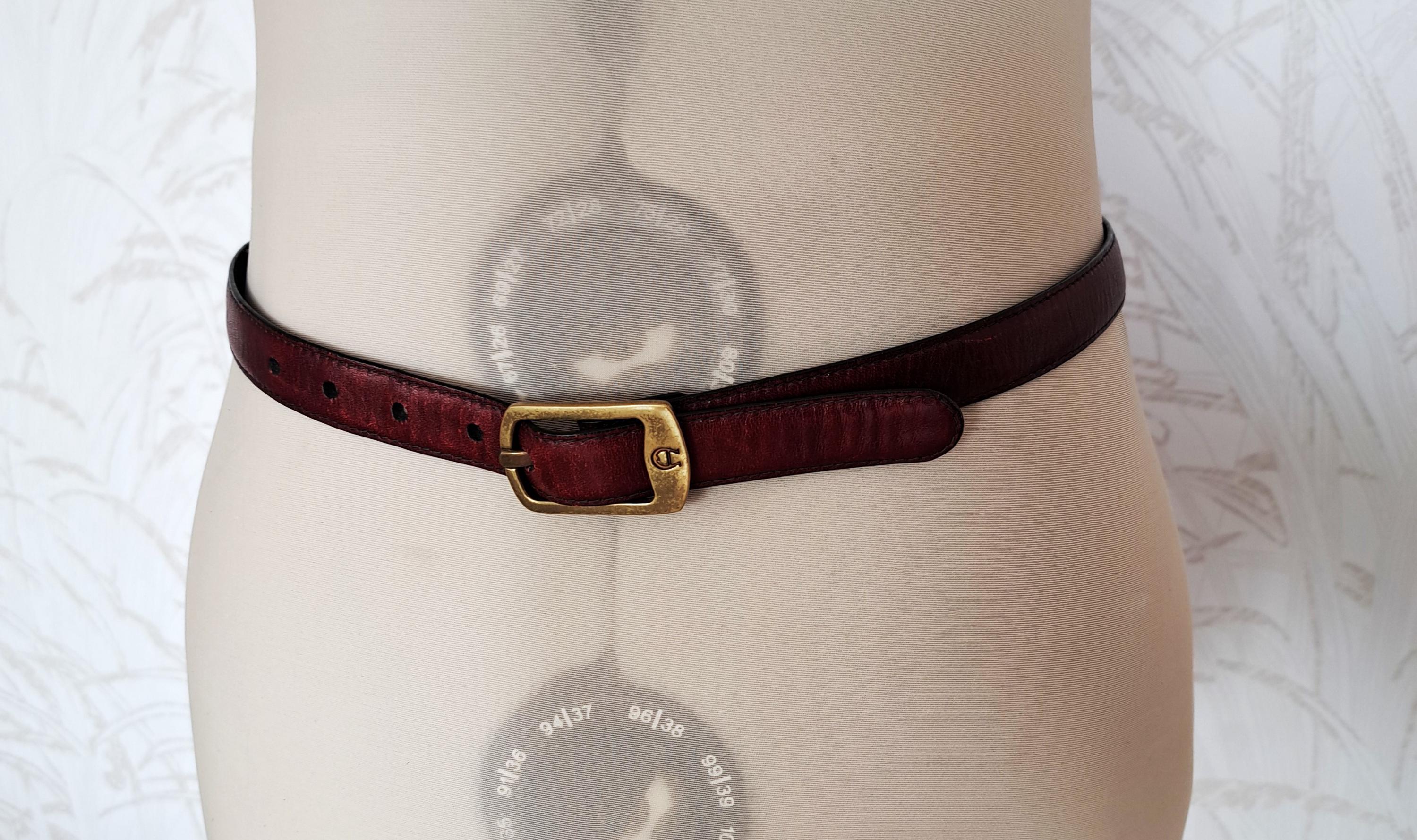 Vintage Etienne Aigner Burgundy Leather Thin Belt With Brass  display picture 2