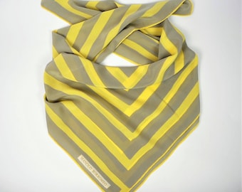 Vintage Silk Scarf Manolo Borromeo Yellow Gray Striped Head Scarf Italian Square Geometric, 35.5&#39;&#39;