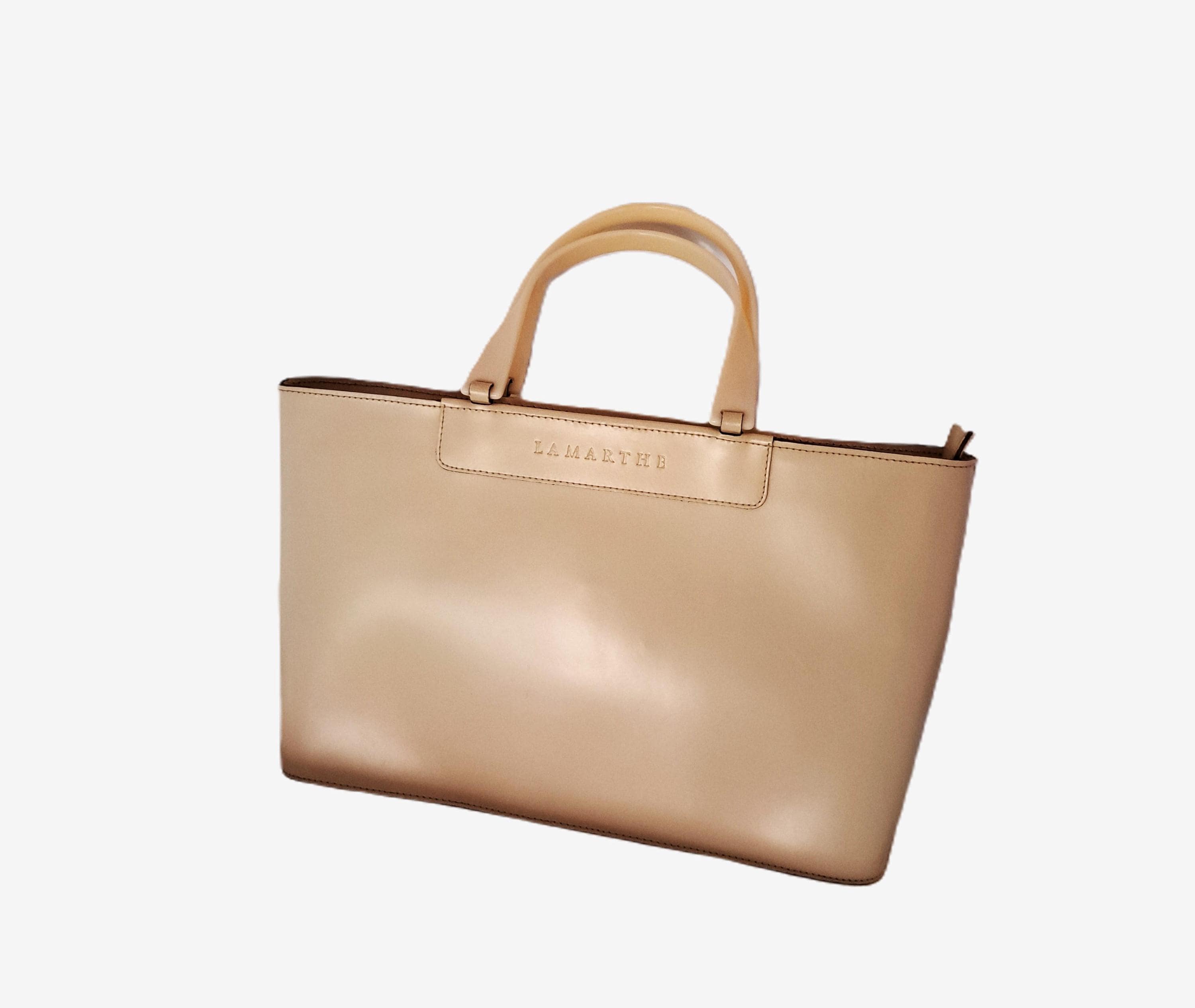 Vintage Lamarthe Bag Cream Leather Minimal Tote Style With Plastic