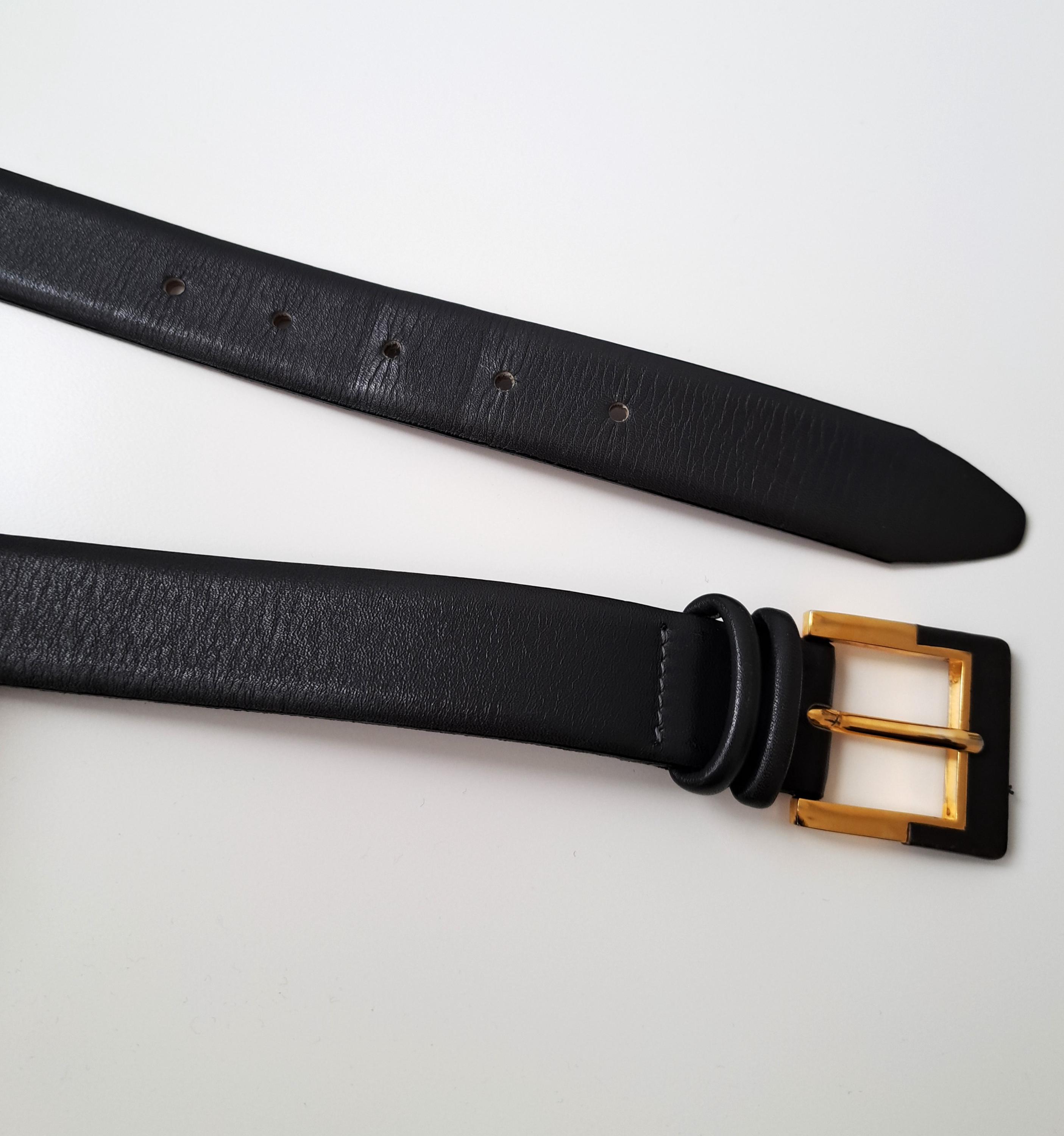 Vintage Humberto Fiacco Leather Belt: Dark Gray With Gold  display picture 1