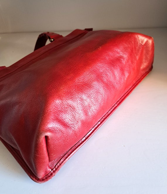 Vintage French Leather Bag Red Genuine Leather Ha… - image 5