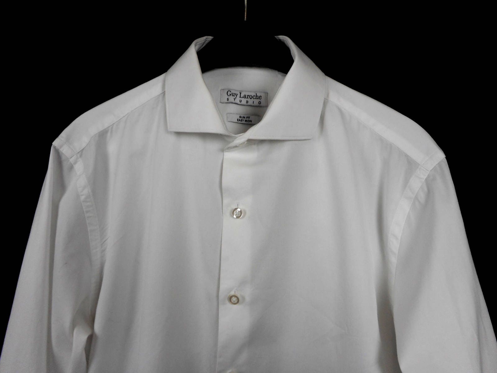 Guy Laroche Men's Shirt, White Dress Shirt, 100% Cotton Button