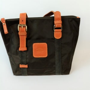 Bric's Mini Einkaufstasche Dunkelgrün Nylon & Leder Tasche Brics Kleine Einkaufstasche