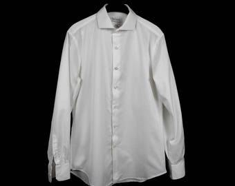 Guy Laroche Herren Hemd, weißes Hemd, 100% Baumwolle Button-Down-Langarm-Shirt Größe 40