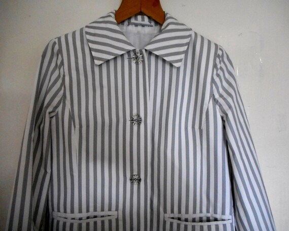 Vintage Betty Barclay Jacket Black & White Stripe… - image 7