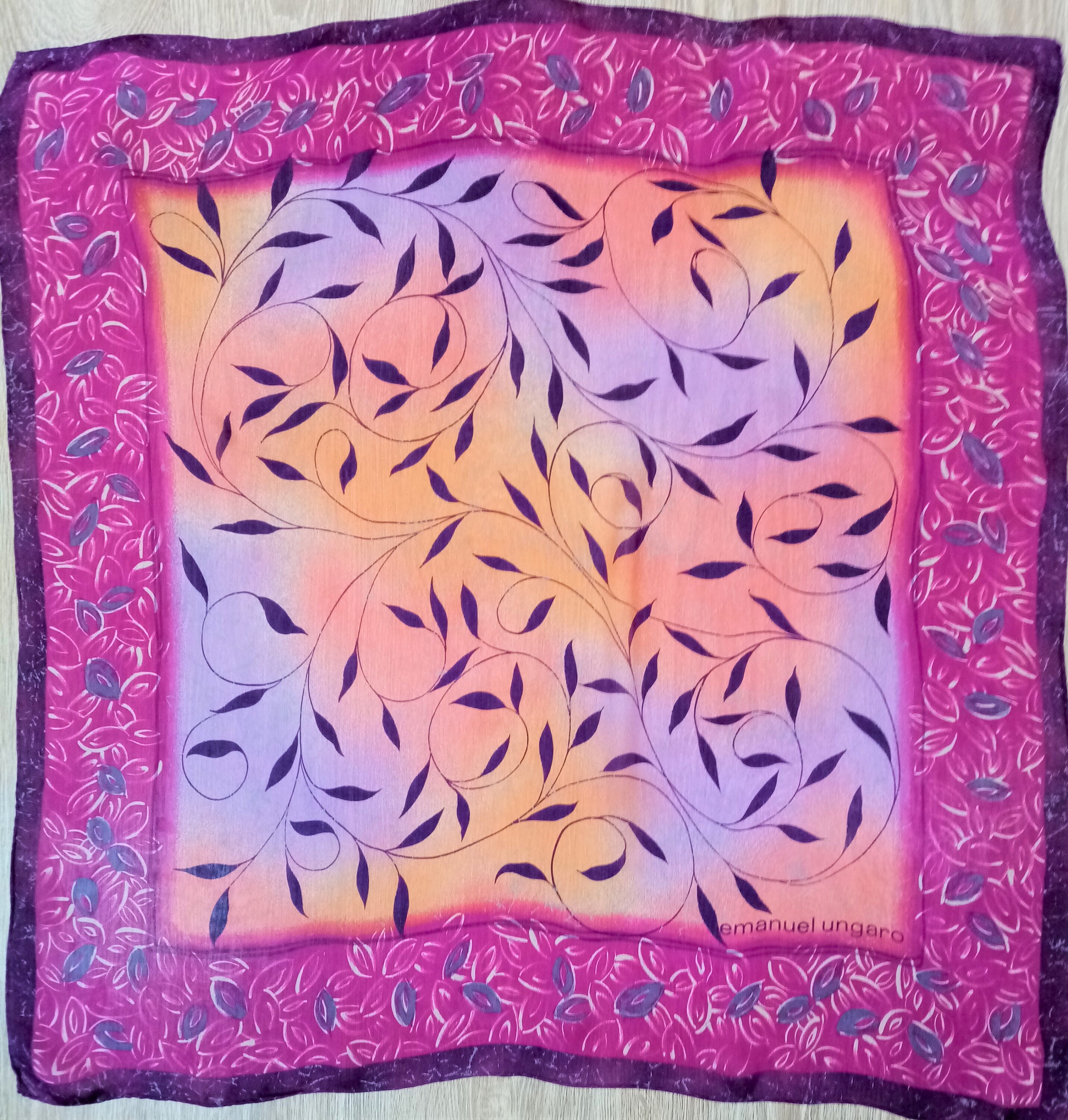 Emanuel Ungaro Vintage Silk Scarf Fuchsia Orange Floral Emanuel Ungaro Vintage Silk Scarf Fuchsia Orange Floral