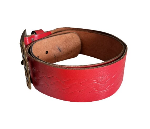 Vintage Women's Genuine Leather Red Belt, Wide Ca… - image 4