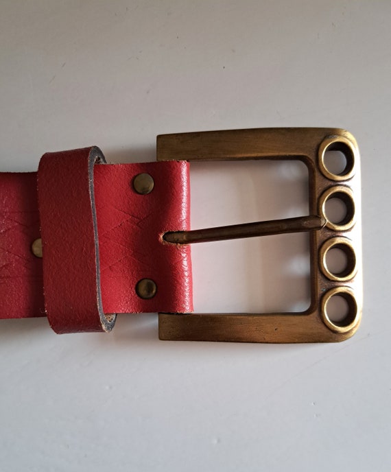 Vintage Women's Genuine Leather Red Belt, Wide Ca… - image 6