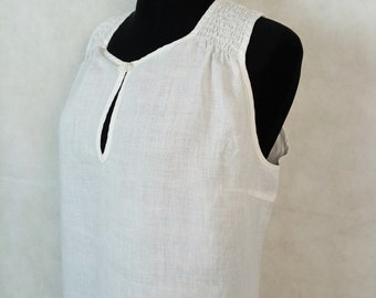 White Linen Maxi Dress, Sleeveless Linen Dress by Seventy, Embroidered Back Dress