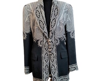 Vintage Renzo Jacket, Wool, Silk Gray Paisley Women's Blazer