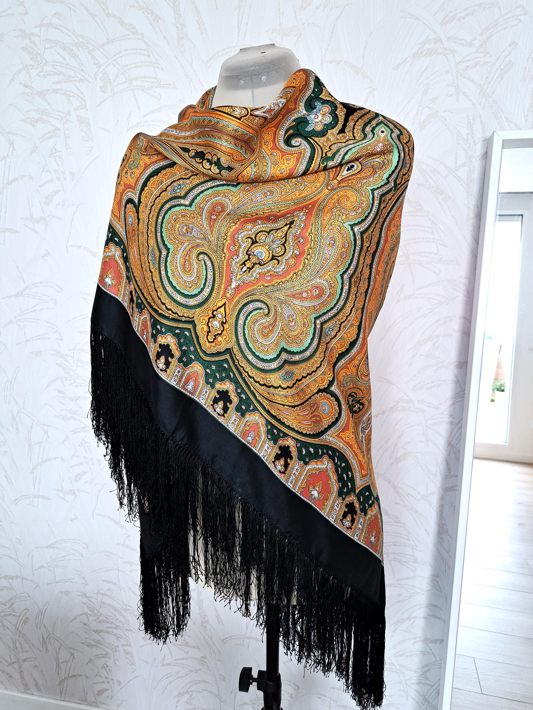Vintage Large Silk Scarf Paisley Design With Fringe 128cm - Etsy