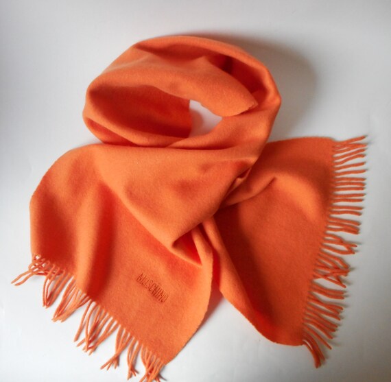 Vintage MOSCHINO Wool Scarf, Coral Fringed Long S