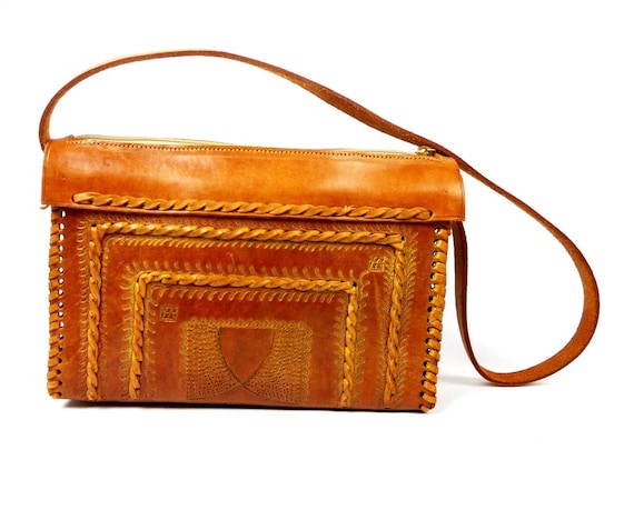 Hand Made Calf Leather Shoulder Bag, Embossed Leat