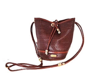 Sac à bandoulière seau en cuir marron tressé vintage Jaime Mascaro
