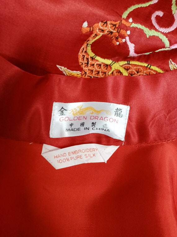 Vintage Golden Dragon Chinese Red Silk Robe,  Han… - image 10