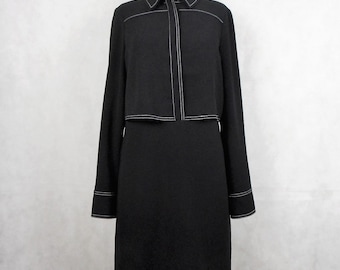 Karen Millen Dresss Mantel, Schwarzes Gerades Kleid, Knielanges Polyester Kleid, Lange Ärmel Kleid/Mantel, Größe 36