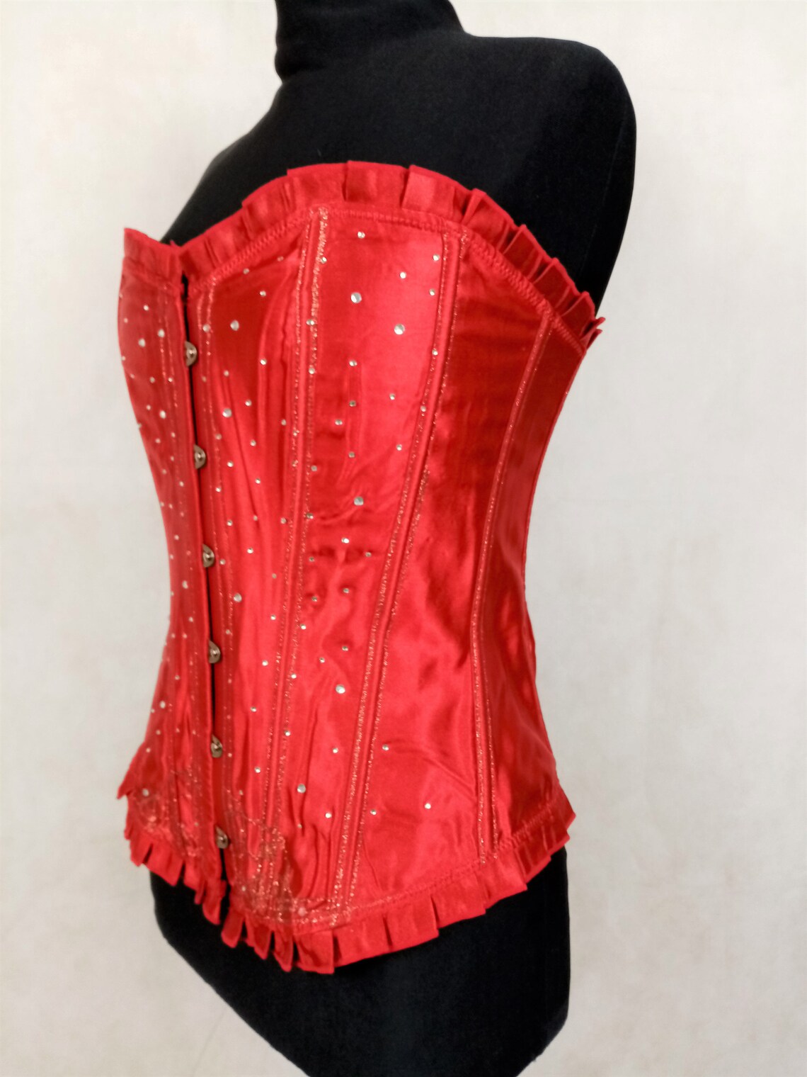 Vintage 90s Satin Corset Red Bustiers Top With Rhinestone Etsy