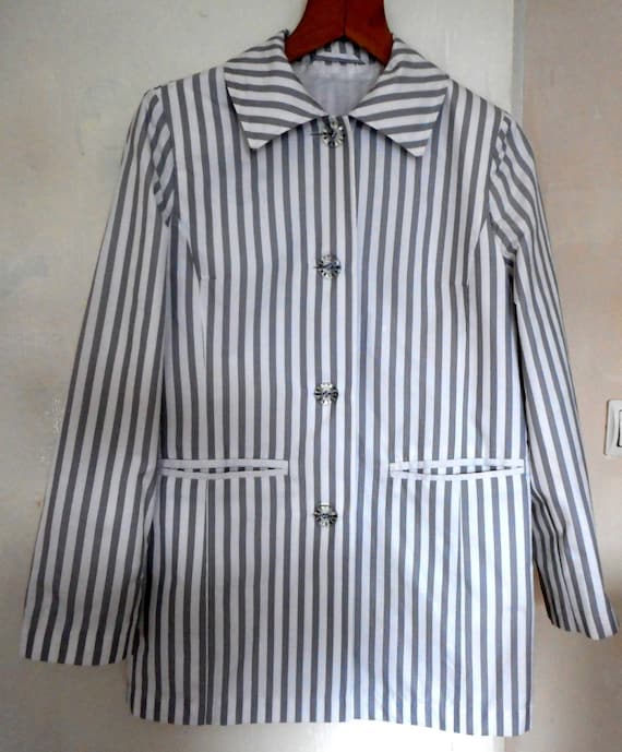 Vintage Betty Barclay Jacket Black & White Stripe… - image 8