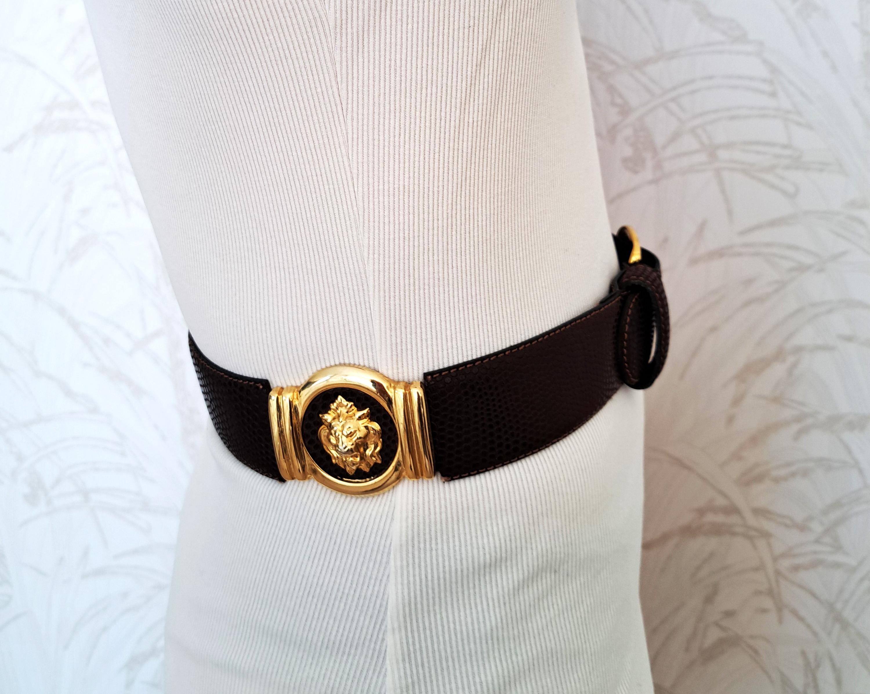 Vintage Aviator by Adelfio Italian Leather Belt Lion Head Hardware Vintage Gold & Silver Lion Head Medallion Versace Inspired  main image 2