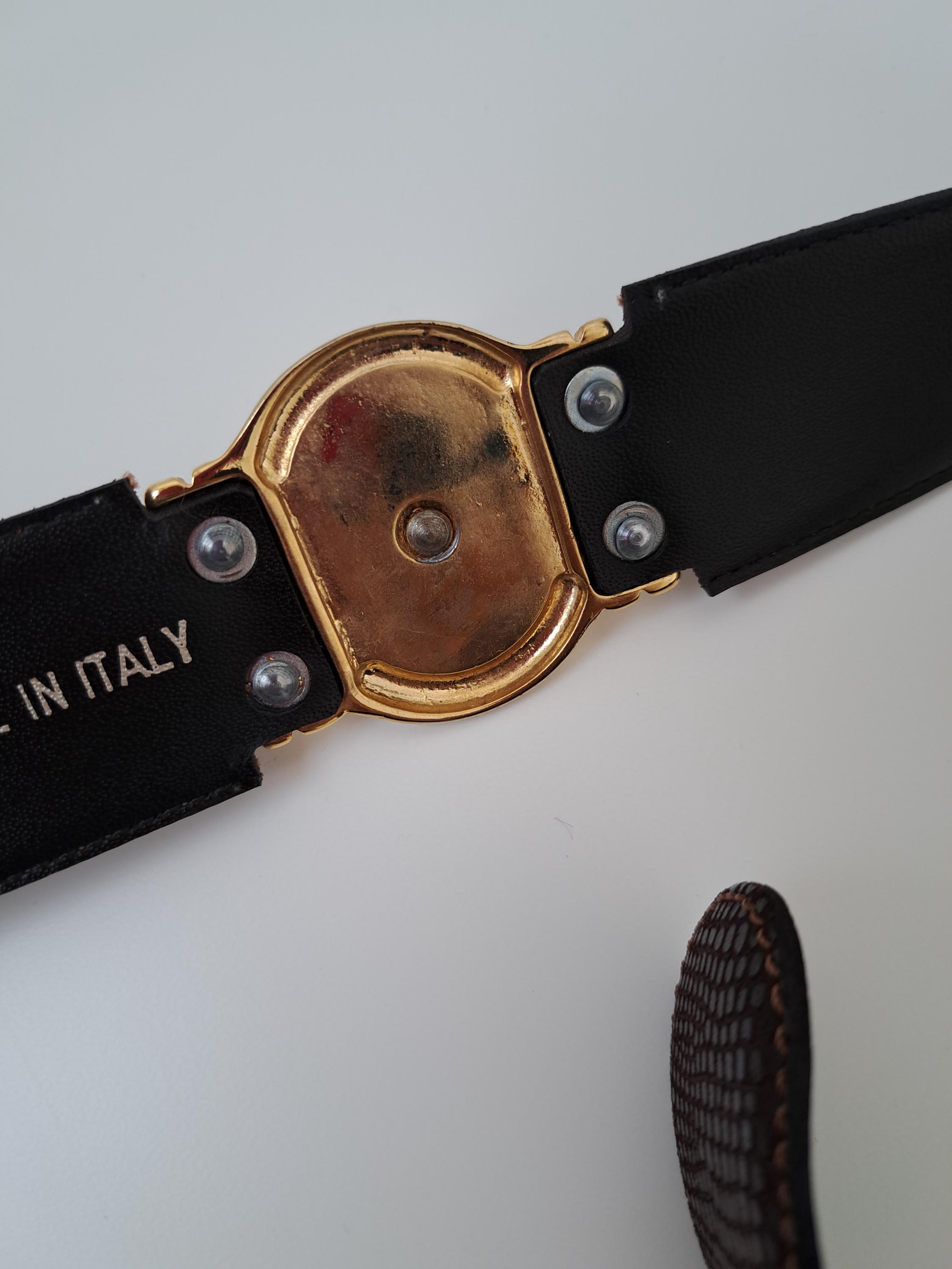 Vintage Brown Leather Belt: Gold Lion Head Links, Made in  display picture 1