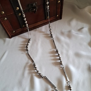 Silver Tone Necklace Long Necklace Chain Round Beads and Thin Plates Vintage Jewelry