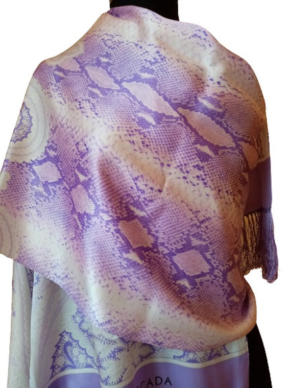 Vintage 90s Escada Long Silk Scarf, Purple White … - image 5