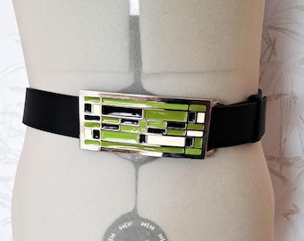 Vintage Linea Pelle Classic Black Leather Belt with Unique Rectangular Buckle Vintage Linea Pelle Classic Black Leather Belt With Unique  main image 2