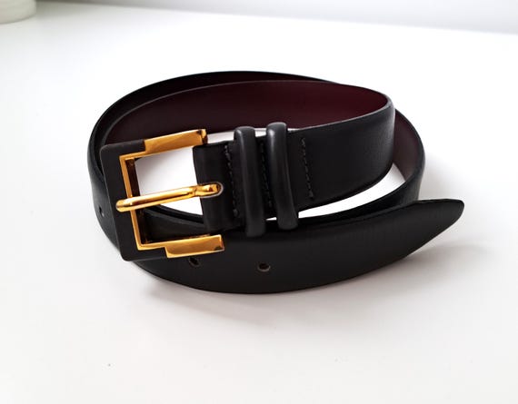 VINTAGE Humberto Fiacco Belt with Gold Hardware Vintage Humberto Fiacco Leather Belt: Dark Gray With Gold  main image 3