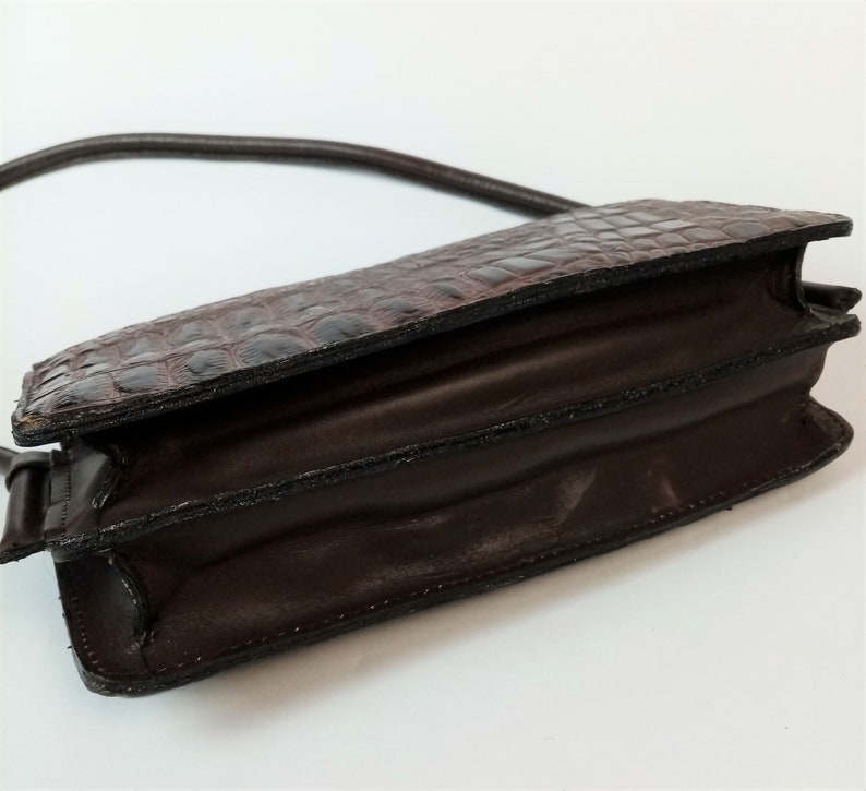 Croc Embossed Handbag, Genuine Cow Leather Purse, Brown Small Shoulder Bag, Made in India image 5