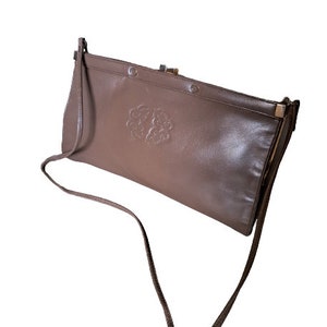 Vintage Bellido Leather Shoulder Bag: Beige Clutch Handbag, Made in Spain