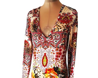 Just Cavalli meerkleurige bloementop met paisley-dierenprint