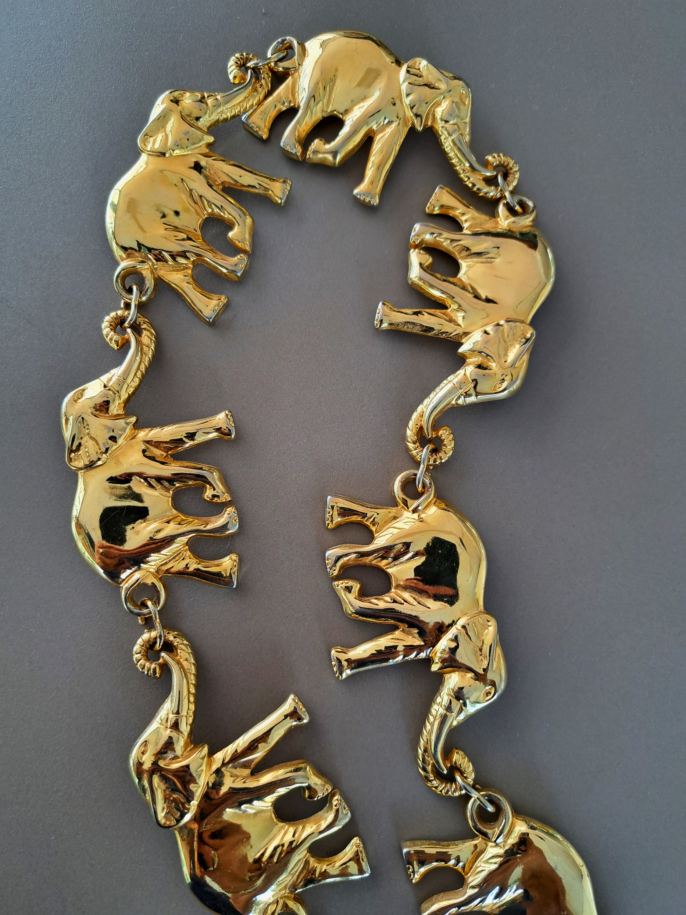 90s Vintage Gold Elephant Metallic Belt Gold Chain Belt With 