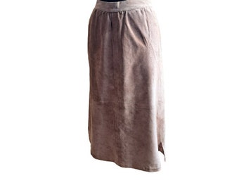 Vintage 70s Suede Leather Skirt West Bay Sport for Saks Fifth Avenue Beige Below Knee A-line Side Pockets and Slits