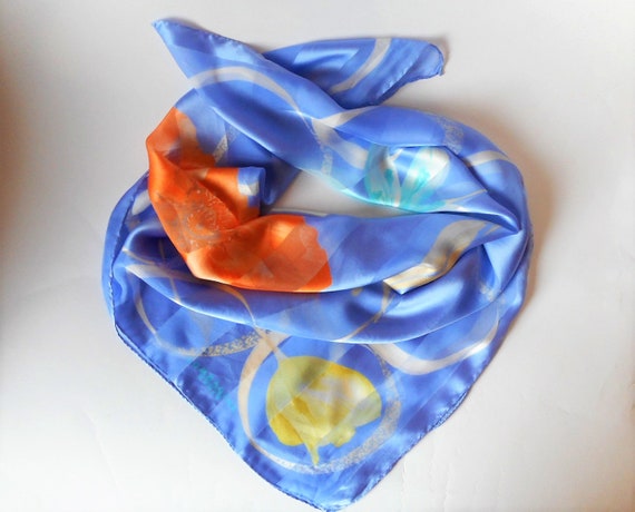 Vintage Silk Scarf: Lombagine Paris Blue Floral Shawl