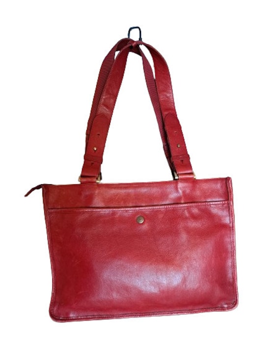 Vintage French Leather Bag Red Genuine Leather Ha… - image 2