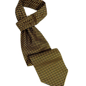 Vintage Silk Ascot Cravat Mens Tie Black Yellow Retro Neck Tie by Alex & Lancelot Made in England