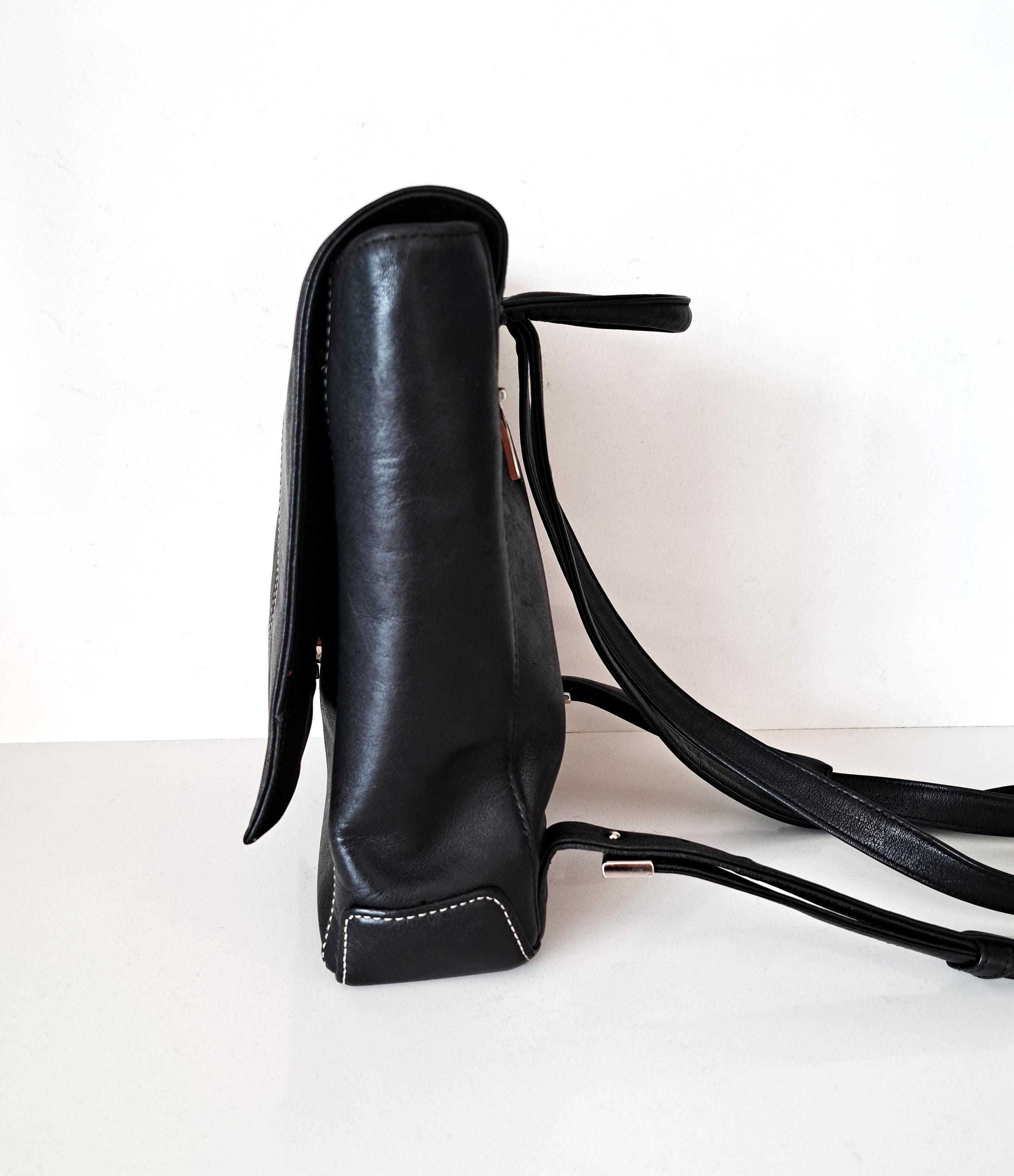 Vintage BREE Black Leather Backpack | Minimalist Designer Bag Vintage Bree Black Leather Small Backpack - Etsy main image 2