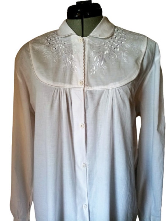 Vintage Cotton Nightdress, Embroidered White Slee… - image 2
