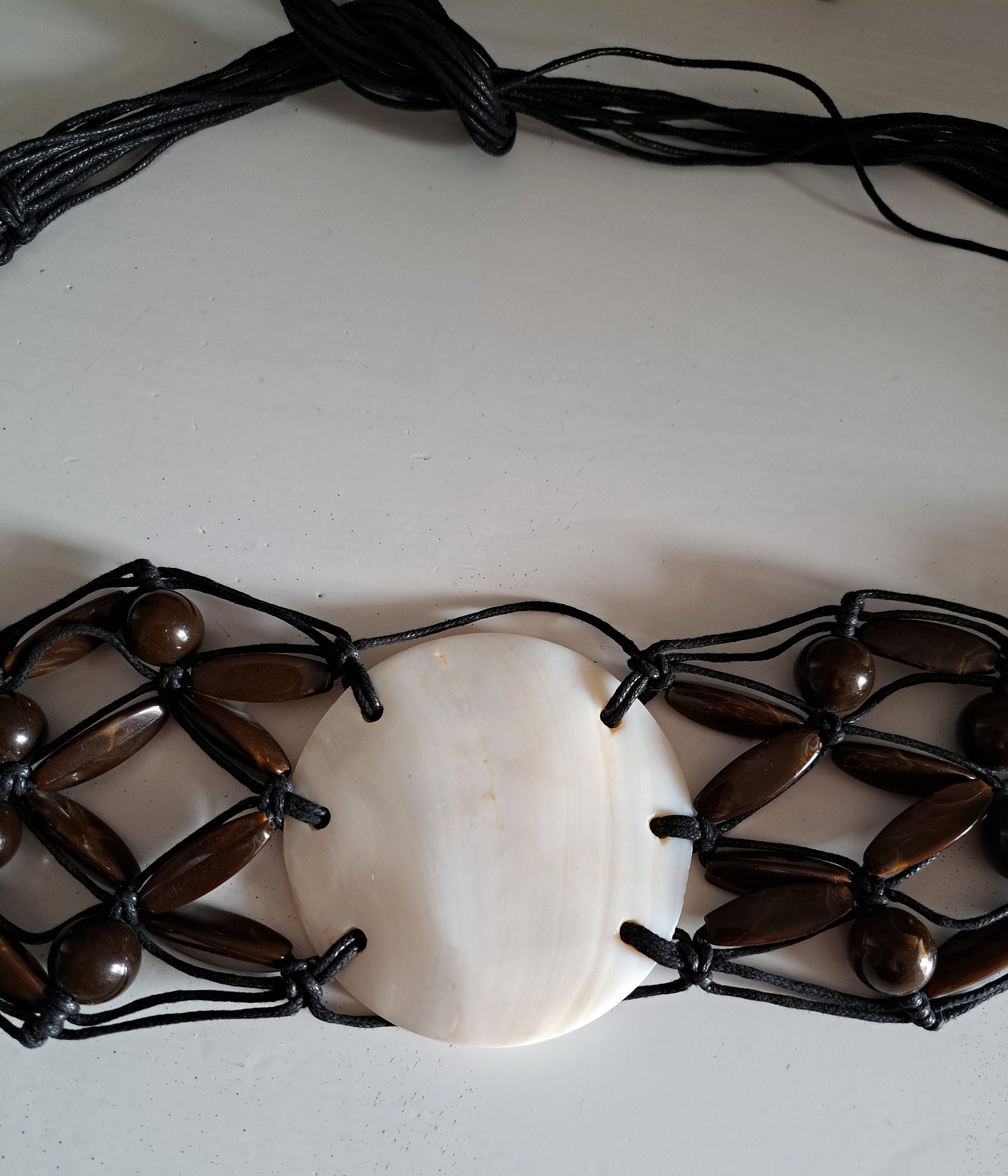 Vintage Hand Made Hipster Belt  With Mother of Pearl Shell Accent and Black Cord Mother of Pearl Vintage Belts for sale | eBay main image 3