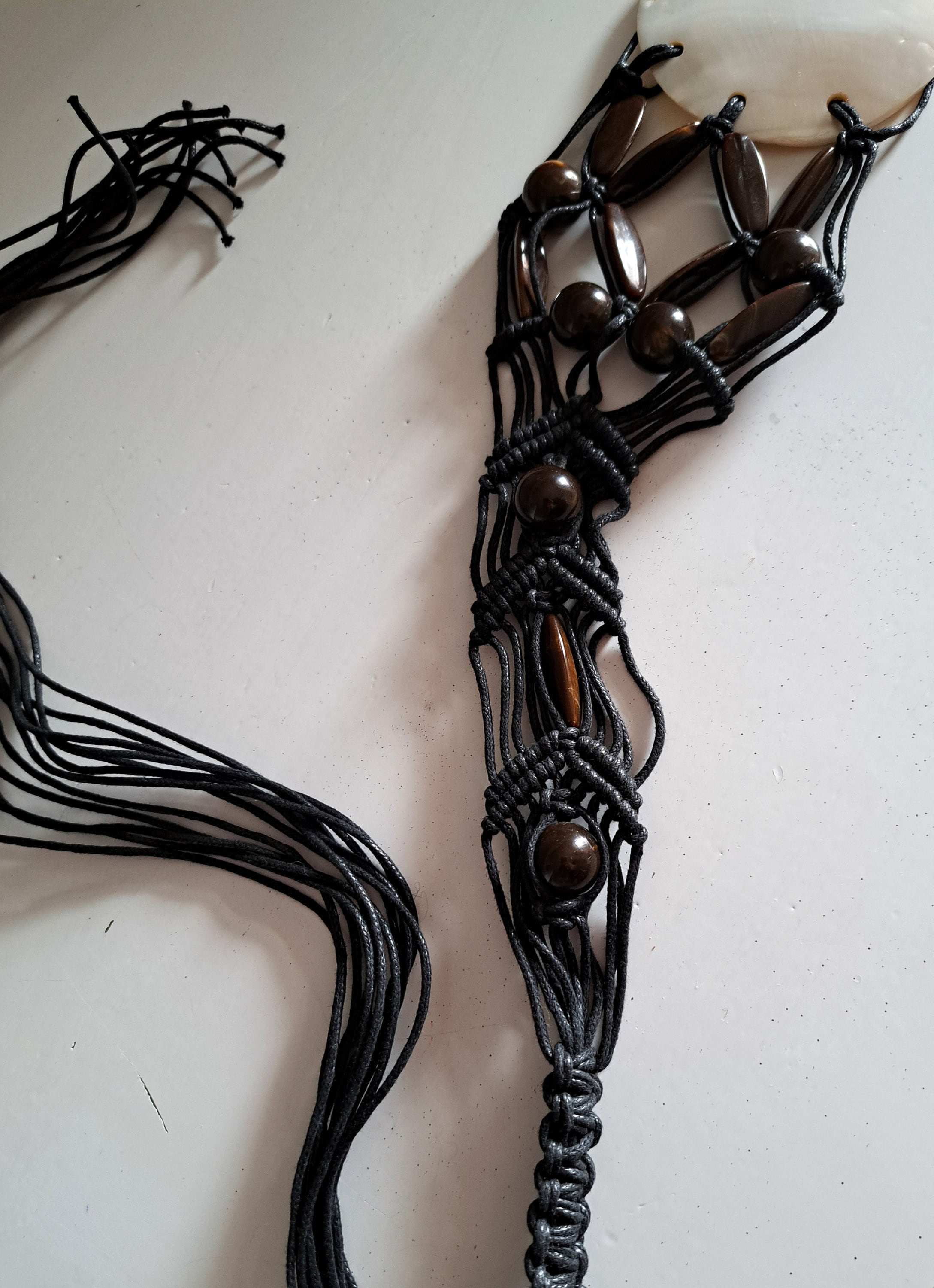 Vintage Hand Made Hipster Belt  With Mother of Pearl Shell Accent and Black Cord Mother of Pearl Vintage Belts for sale | eBay main image 2