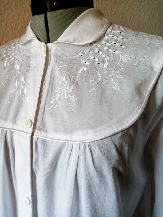 Vintage Cotton Nightdress, Embroidered White Slee… - image 5