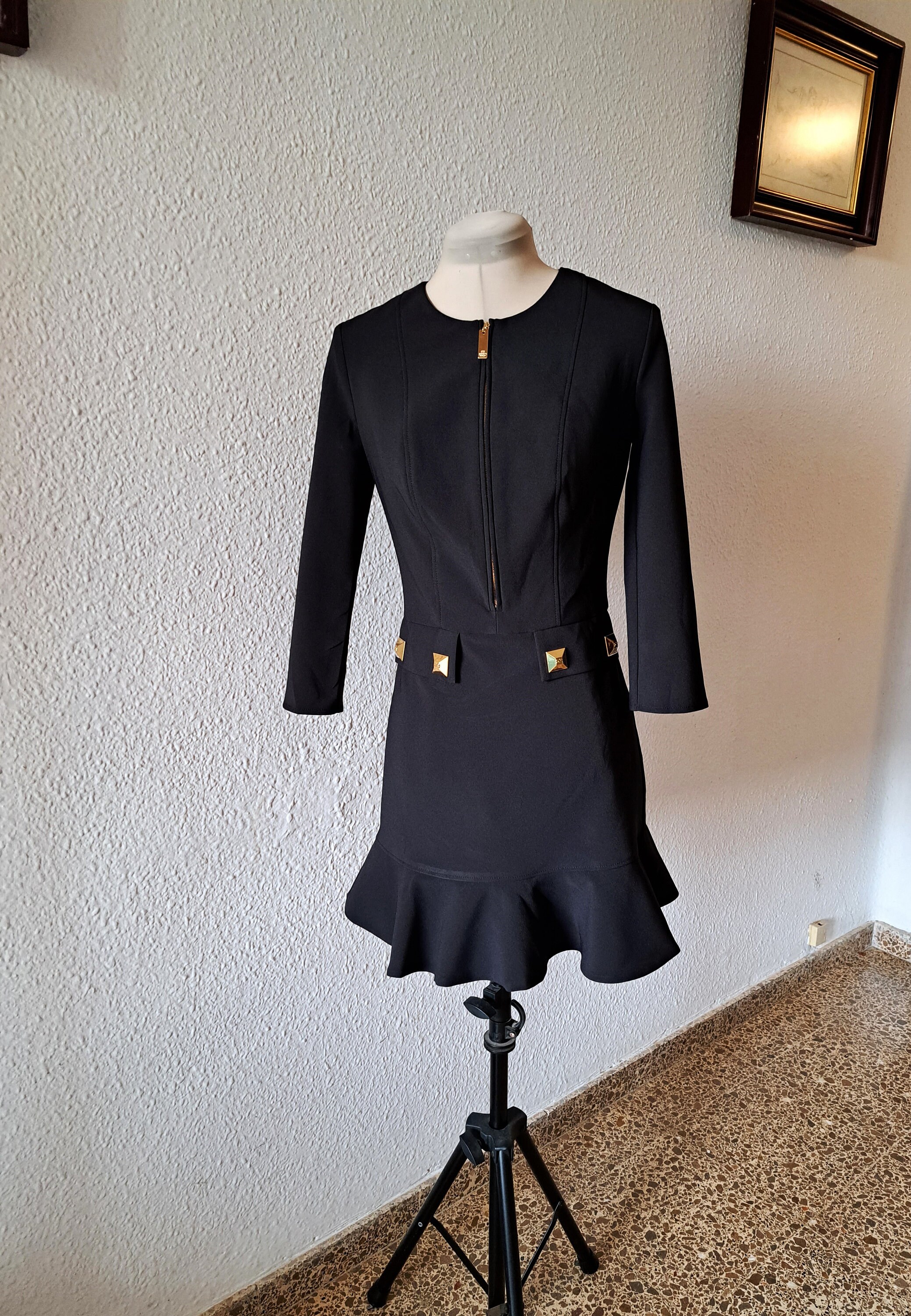 Elisabetta Franchi Dress, Black Dress With Golden Metal Logo
