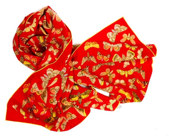 Vintage Fabric Frontline Zurich Silk Scarf, Red Ye