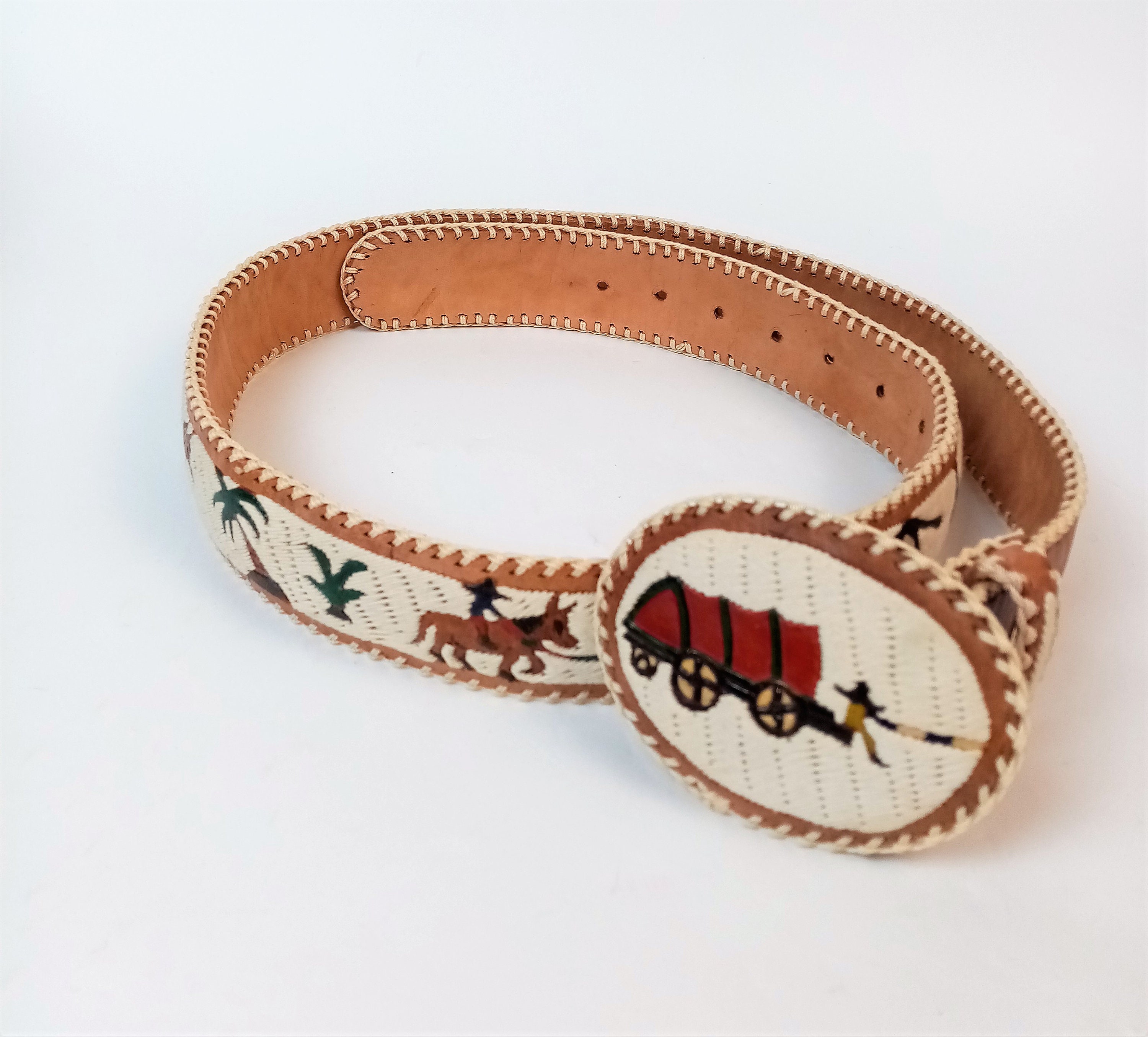 Vintage Leather Embroidered Mexican Western Belt Etsy