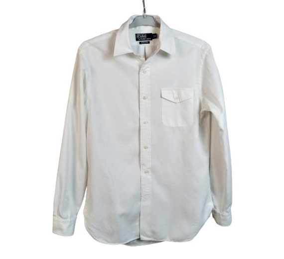 Vintage Polo Ralph Lauren Men's Shirt, White Linen and Cotton