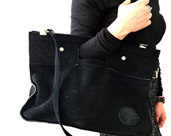 Vintage Black Suede Artisan Clutch/Crossbody Bag