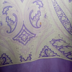 Vintage 90s Escada Long Silk Scarf, Purple White Shawl, Snake and Paisley Print Silk Wrap with Fringe image 10