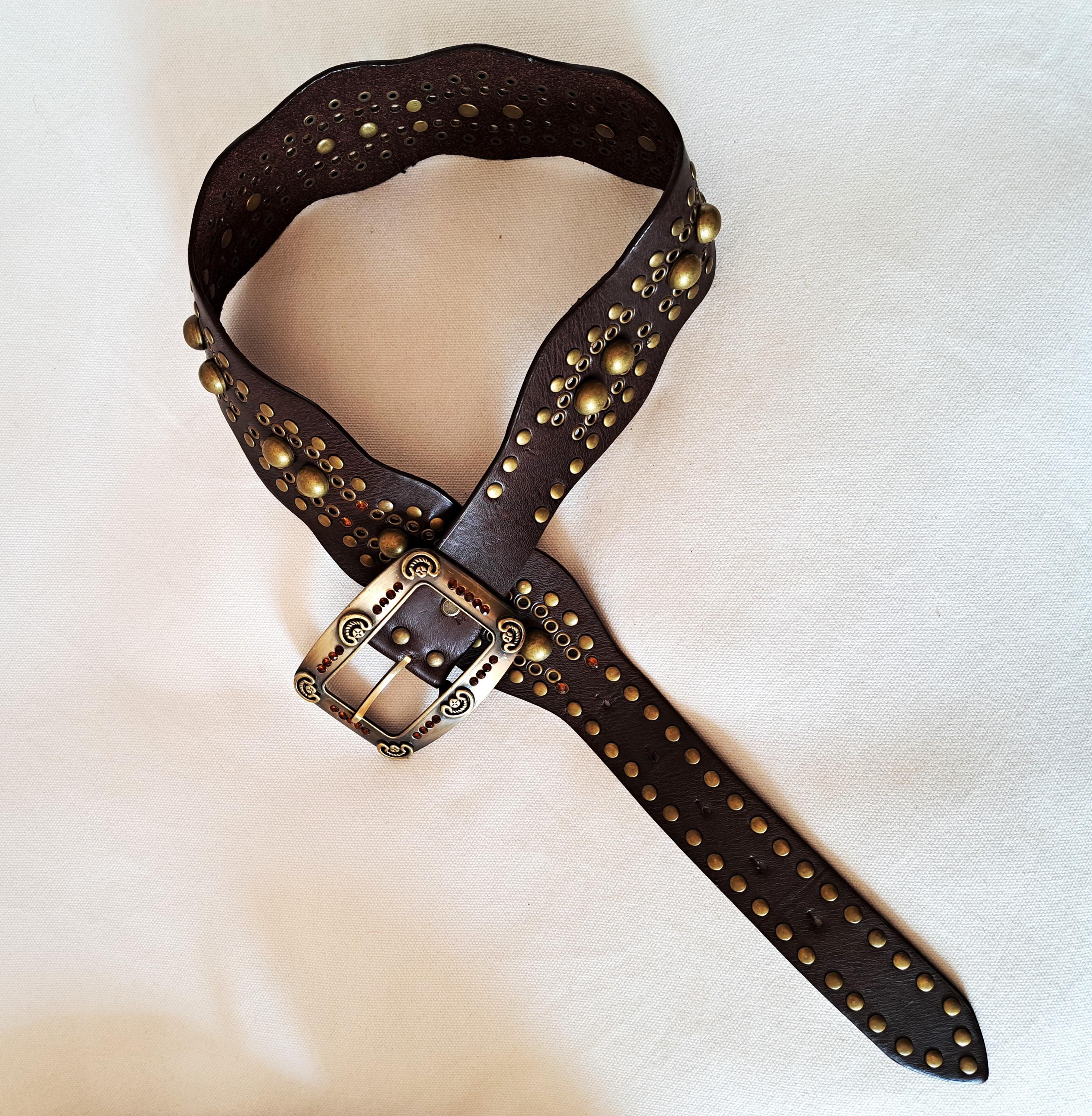 Vera Pelle Authentic Leather Metal Stone Croc Belt‎ Men main image 4